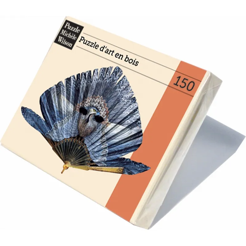 Handgeschnittenes Holzpuzzle - Fächer: Blauer Vogel