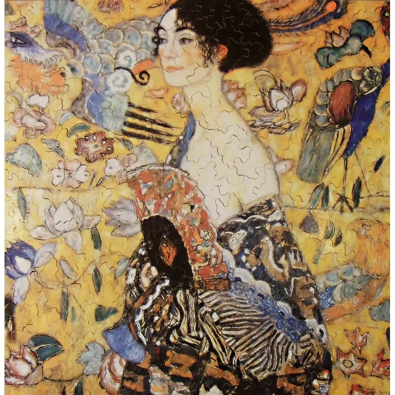 Handgeschnittenes Holzpuzzle - Gustav Klimt: Dame Mit Fächer