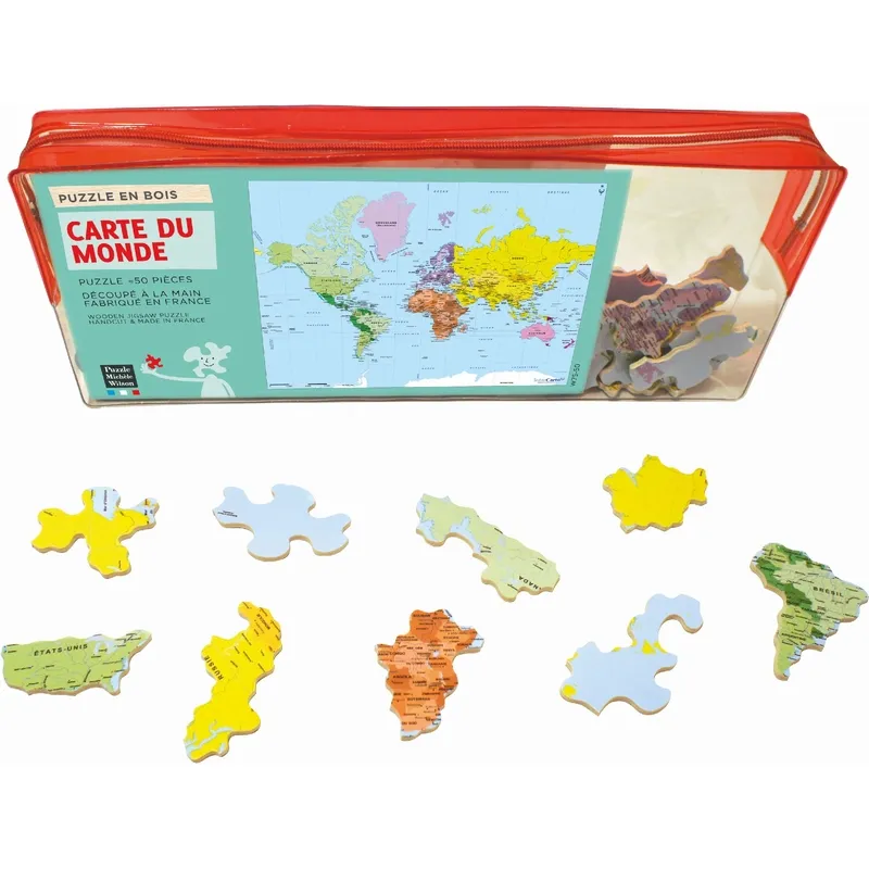 Handgeschnittenes Holzpuzzle - Weltkarte