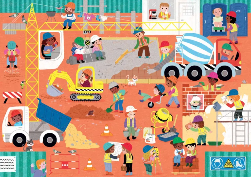 Hand-cut wooden puzzle - The Construction Site