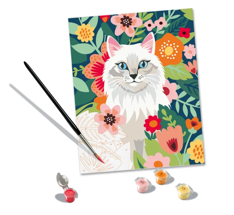 Paint by Number - CreArt - White Cat & Flowers