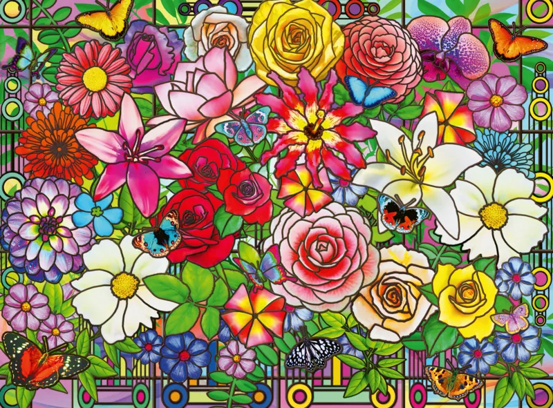 Wellness & Puzzle - Stained Glass Flowers