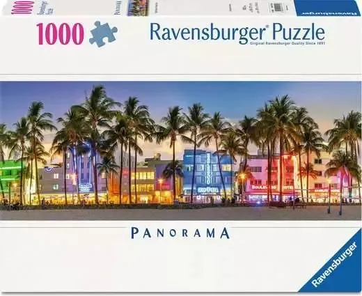 Panoramic Puzzle - Night Lights On Ocean Drive