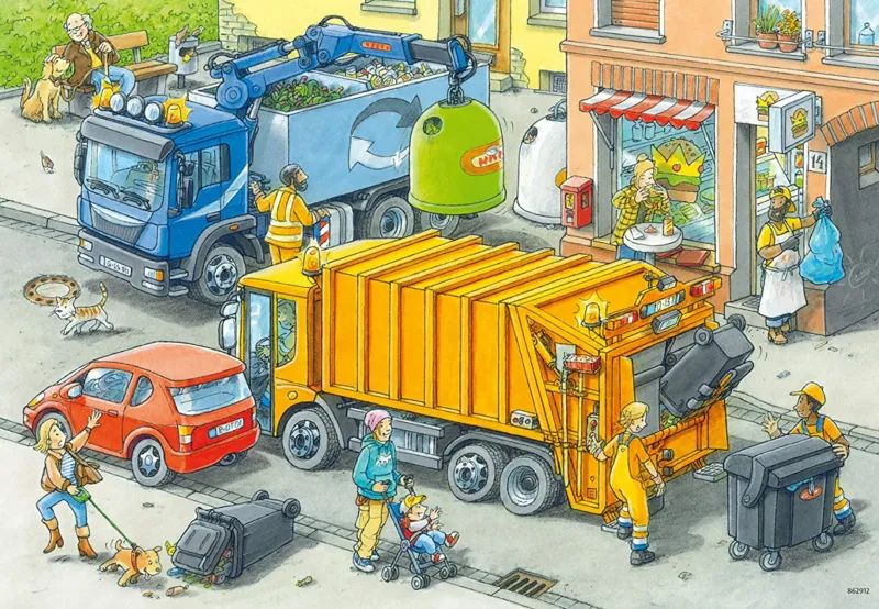 2 Puzzles - Rubbish Collection And Tow Truck