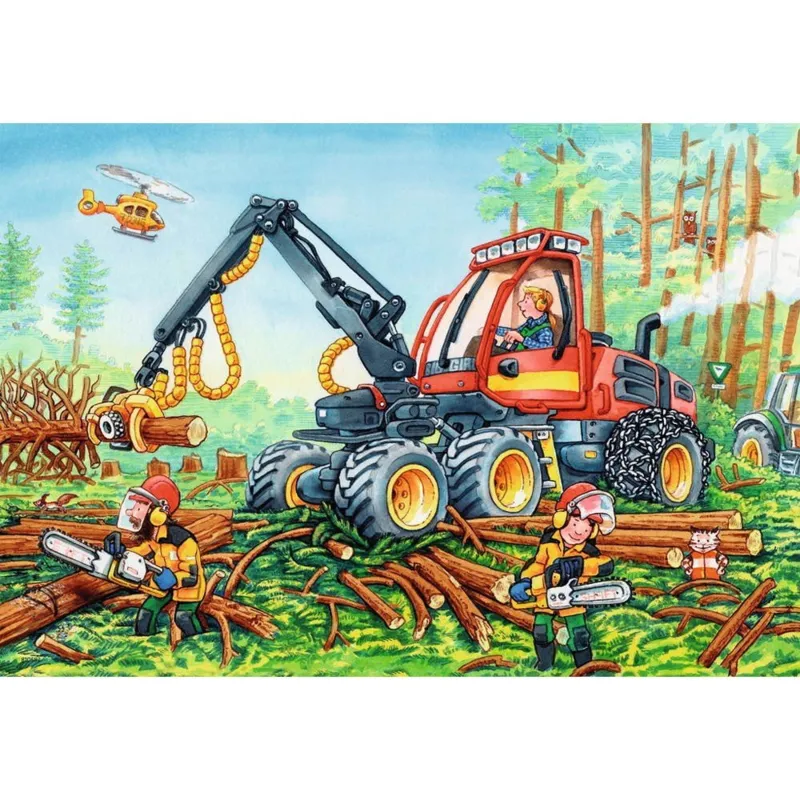2 Jigsaw Puzzles - Excavators and Forest Tractor