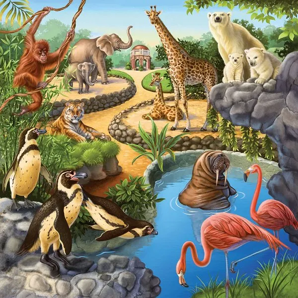 Jigsaw Puzzle - 3 x 49 Pieces - Wild, Pet and Zoo Animals