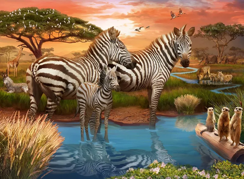 Zebras at the waterhole