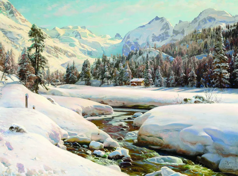 Peder Mørk Mønsted - Winter Landscape in Switzerland near Engadin