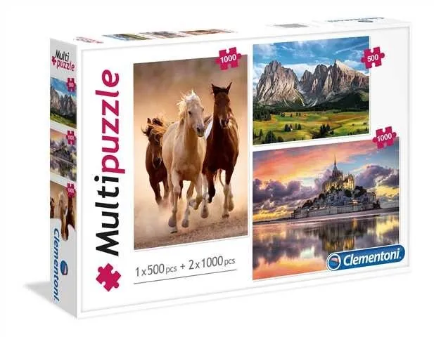 3 Puzzles - Horses, Mountain, Mont Saint-Michel