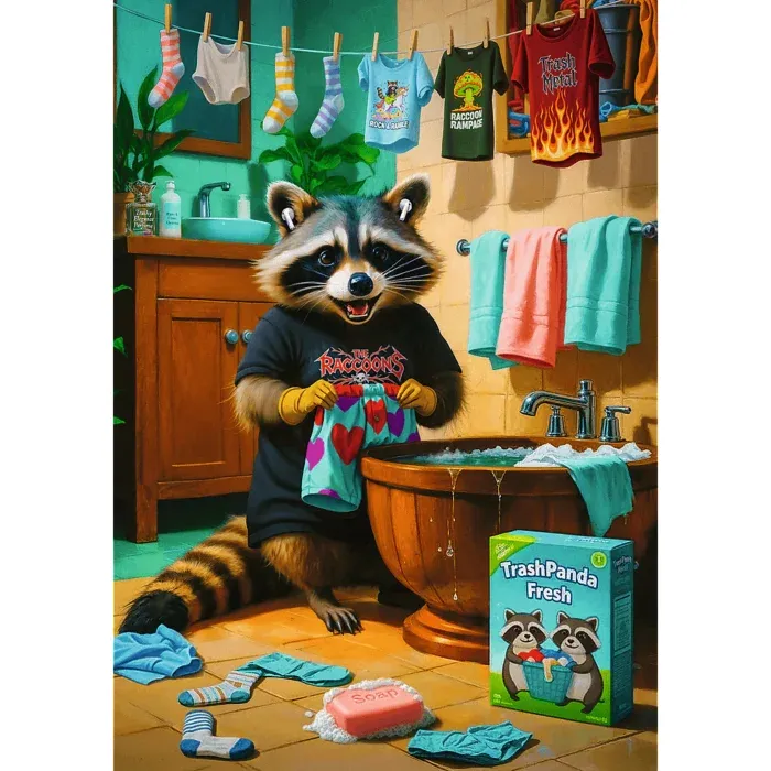 Pets & People Stuff - Raccoon Laundry Day