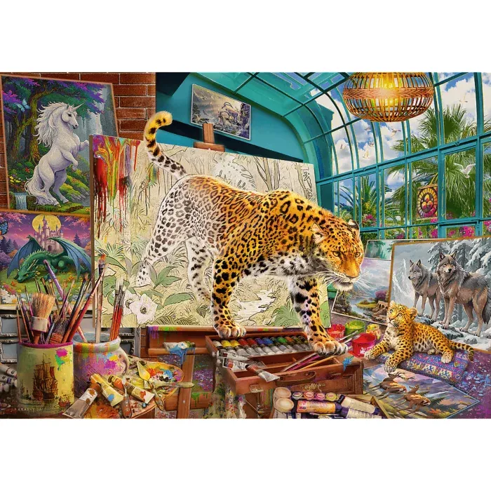 Tea Time - Leopards in the Painting Studio