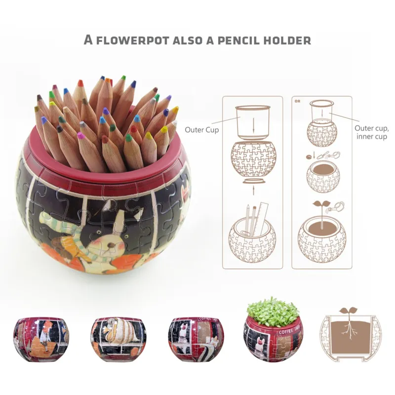 3D Puzzle - Flower Pot - Cat's Play Time