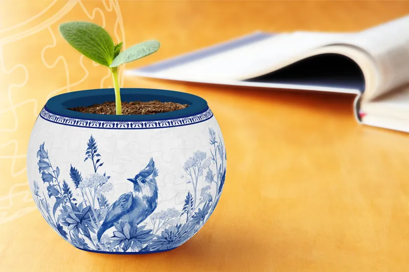 3D Puzzle - Flowerpot - Oriental Birds, Flowers and Butterfly