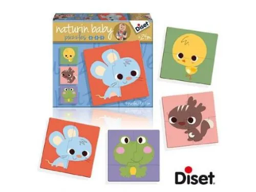 4 Puzzles Naturin Baby: Mouse, Squirrel, Chick and Frog