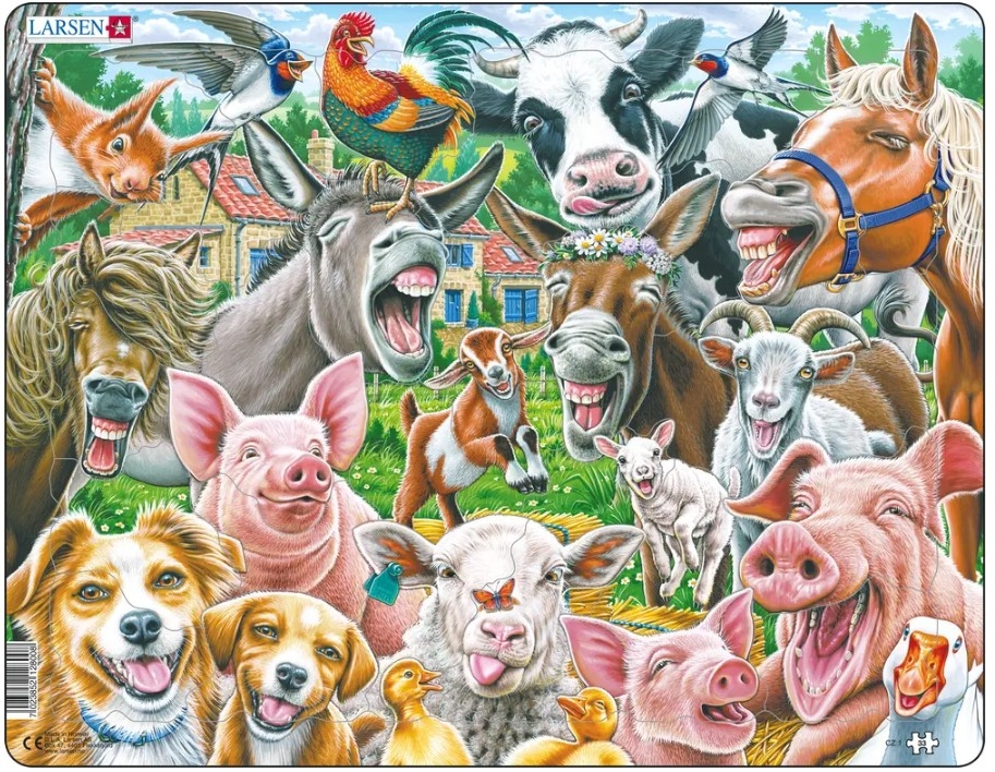 Puzzle Larsen Happy Farm Selfie – 33 Pièces à Contours, Plateau Inclus, Animaux De Ferme, Dès 3 Ans, éducatif
