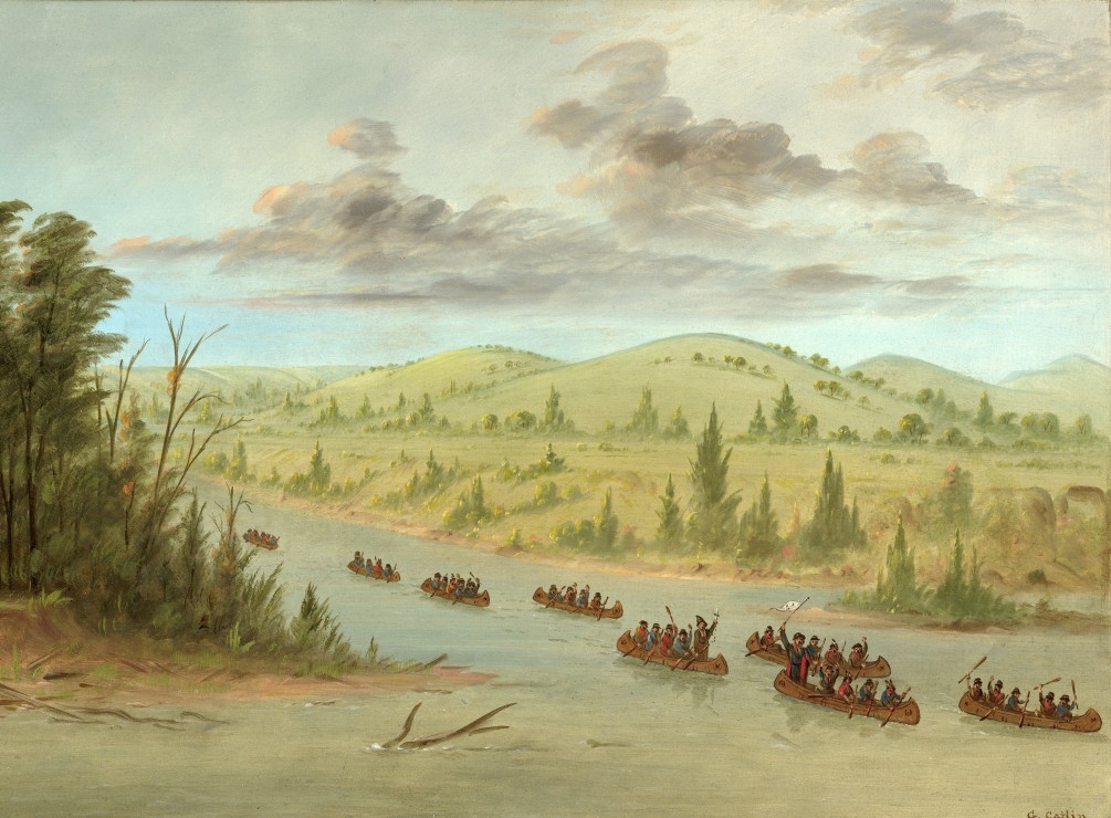 George Catlin: La Salle's Party Entering the Mississippi in Canoes. February 6, 1682, 1847-1848