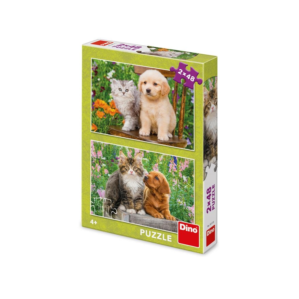 2 Puzzles - Dog and Cat in the Garden