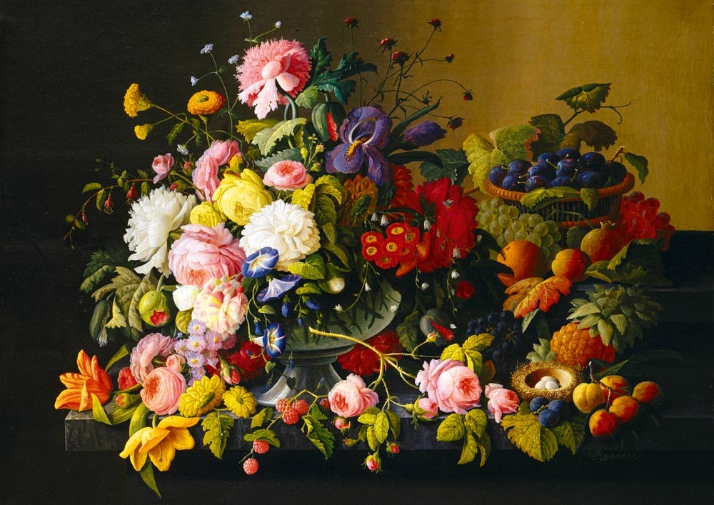 Severin Roesen - Still Life, Flowers and Fruit, 1855