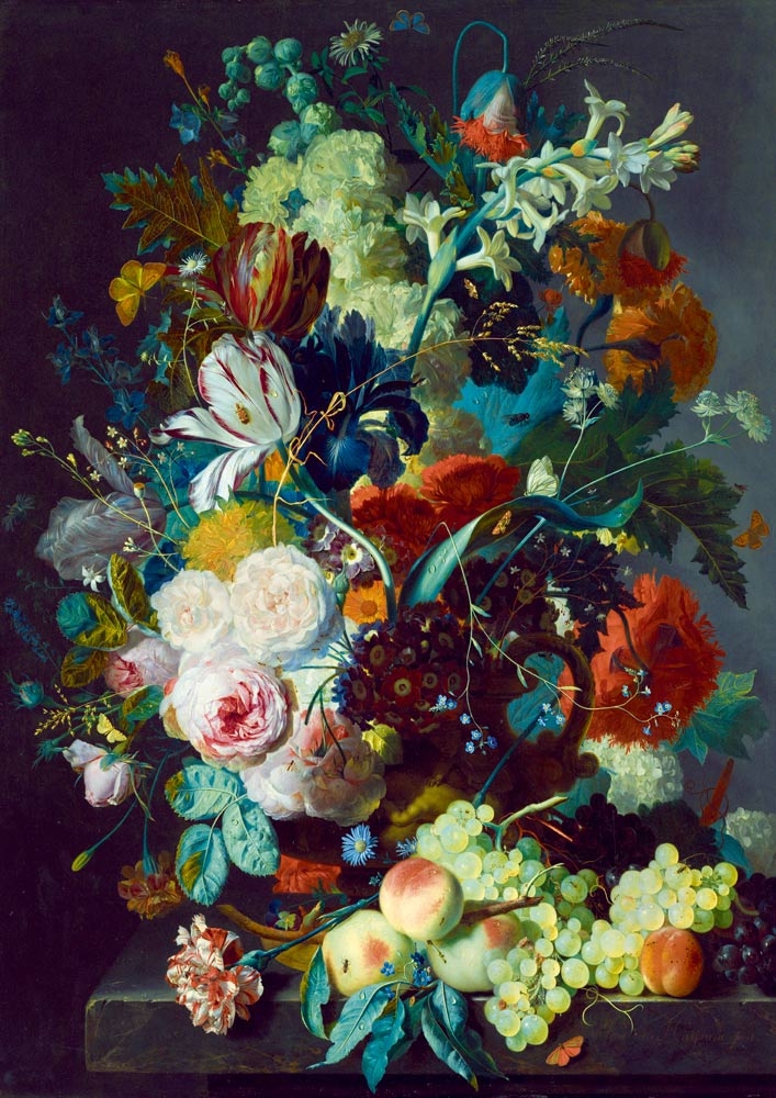 Jan Van Huysum - Still Life with Flowers and Fruit, 1715