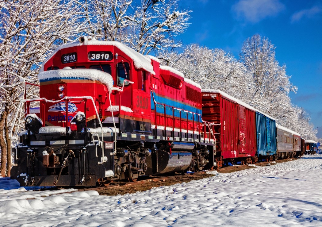 Red Train In The Snow