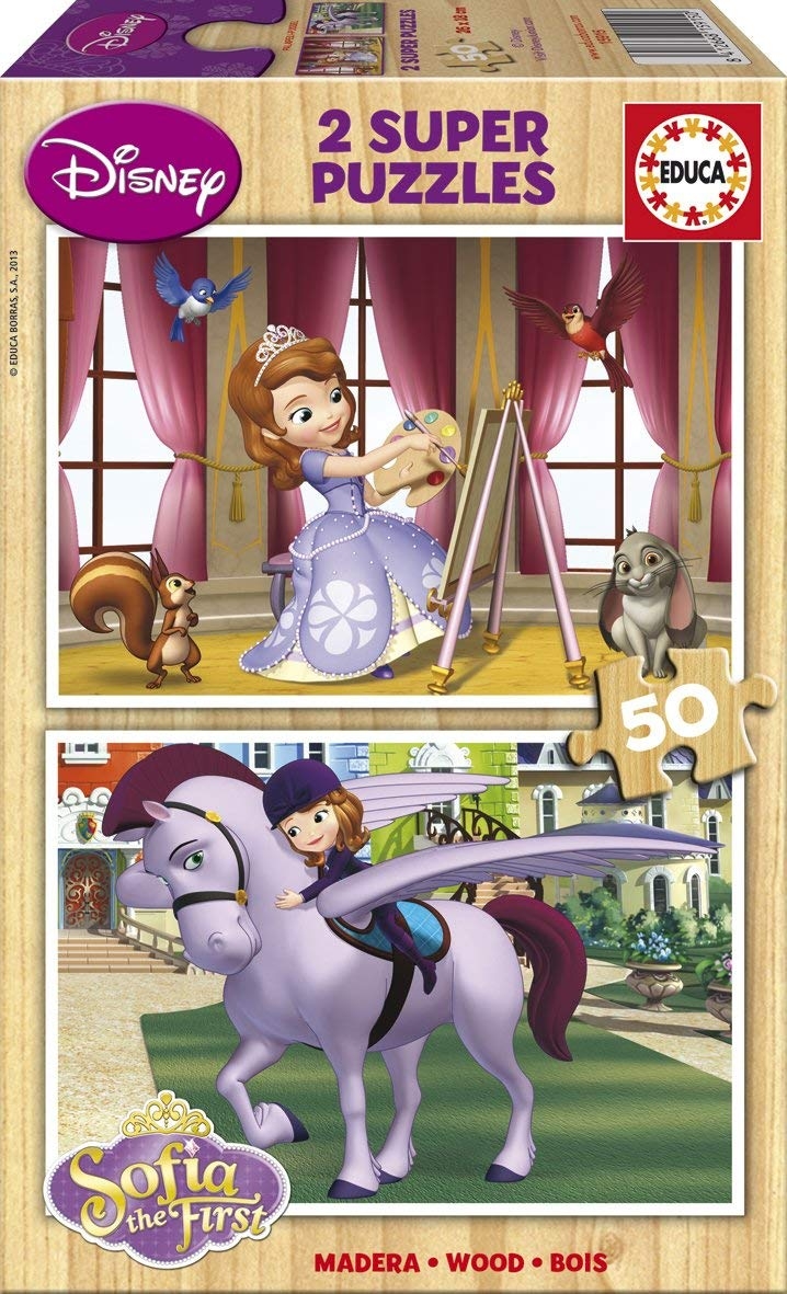 2 Wooden Jigsaw Puzzles - Sofia the First - Educa - 50 pieces