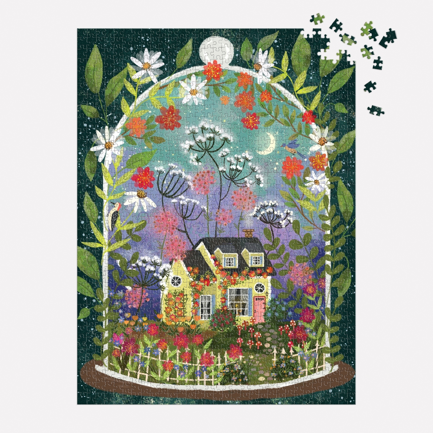 Puzzle Bloomarium 1000 Pièces – Galison – Terrarium Fleuri Avec Cottage – Détails élégants – Cadeau Idéal Pour Amoureux De La Nature