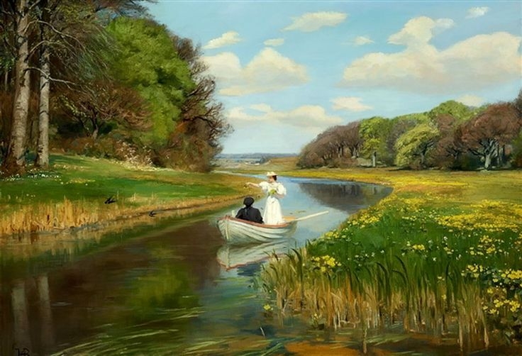 Hans Andersen Brendekilde: A You Couple in a Rowing Boat on Odense