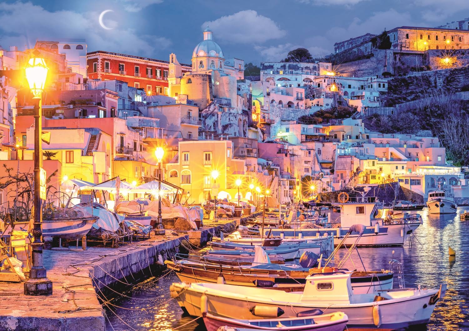 Procida island by night. Italy