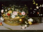 Jan Brueghel - Flowers in a Basket and a Vase, 1615