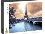 Eiffel Tower from Seine. Winter rainy day in Paris