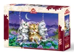 Kittens Swinging in the Moonlight