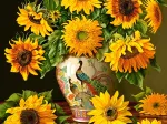 Sunflowers in a Peacock Vase