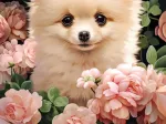 Pomeranian Puppy in Roses